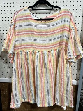 Free People Striped Gauze Babydoll Peplum Top | Medium | Boho